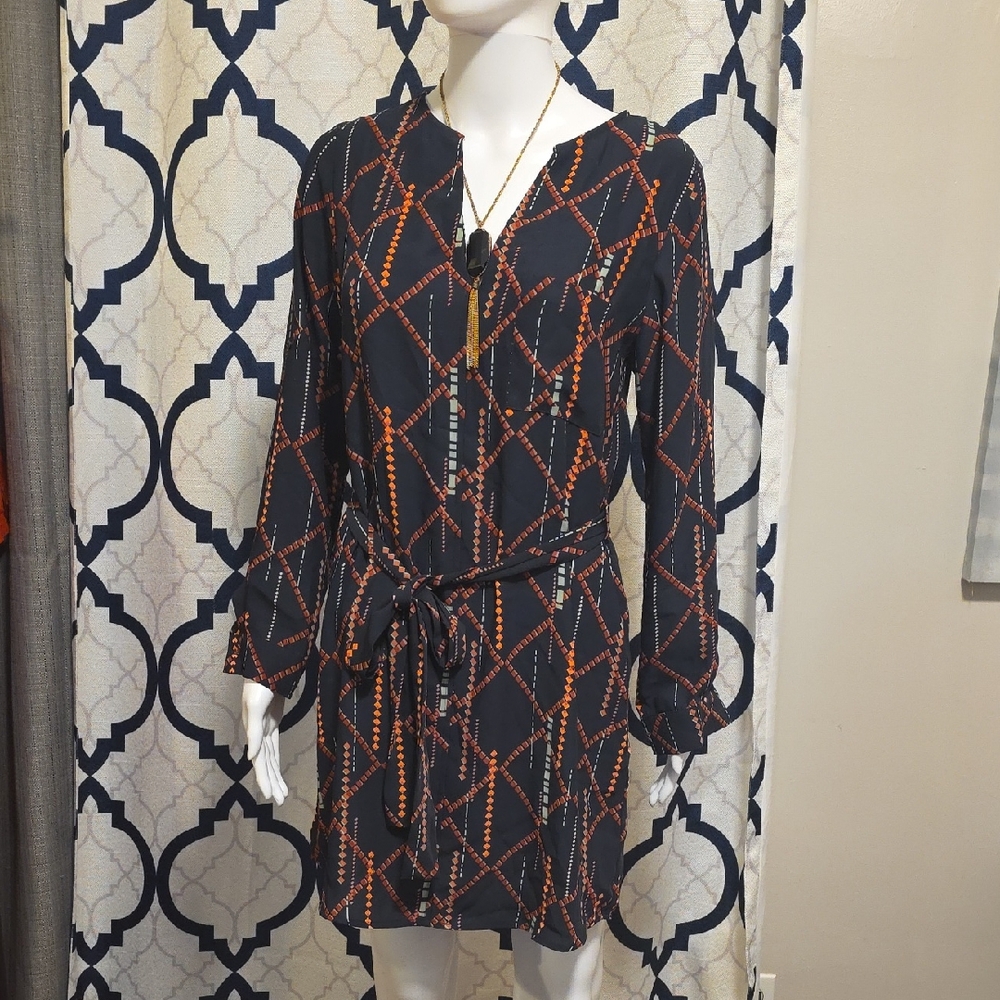 Collective Concepts Black and Orange Patterned Dress